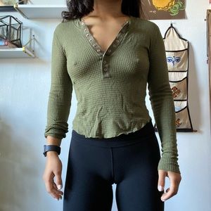 Free People Olive Green Thermal Long Sleeve
